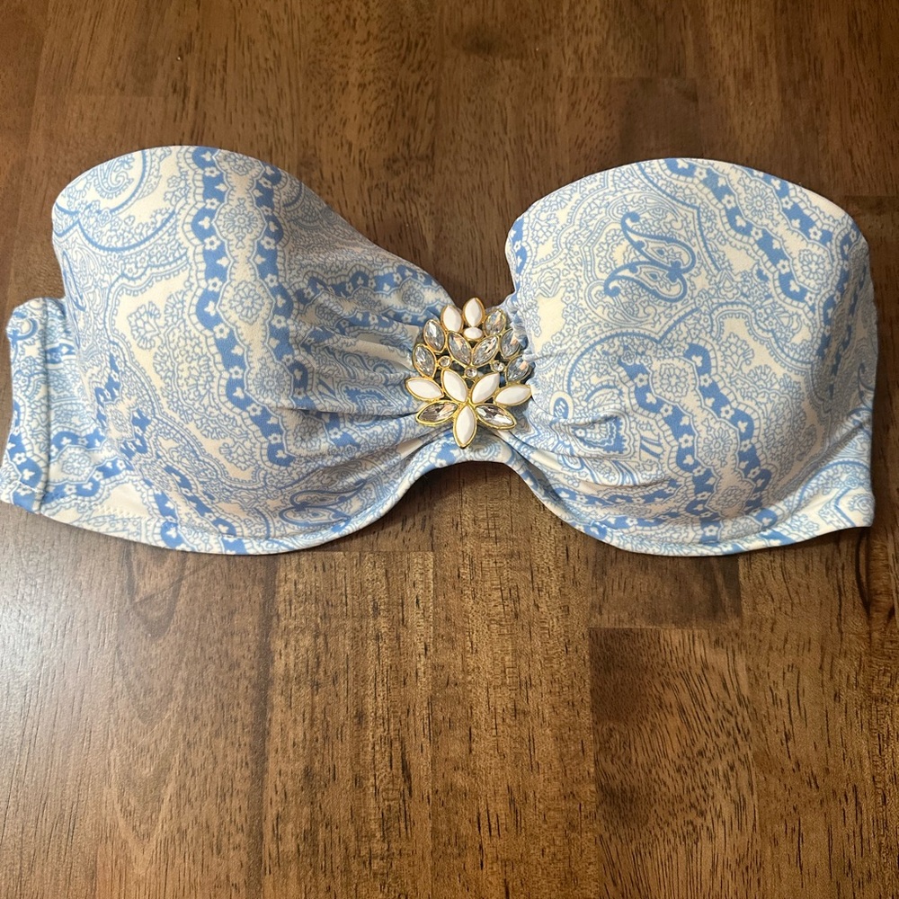 Victoria's Secret Light Blue Paisley Strapless Bikini Top Size 36D